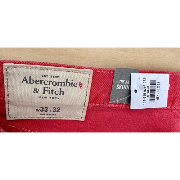 Abercrombie & Fitch Jeans The A&F Skinny Denim Distressed Mens Red Sz. 33X32 New - Picture 3 of 6
